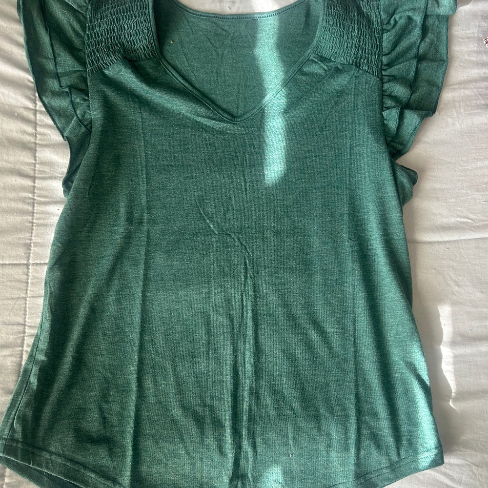 Green Blouse with Ruffle Sleeves